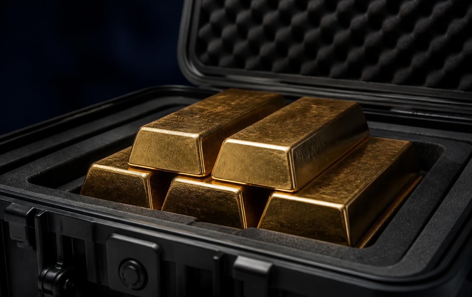 Gold bars packed inside a sealed protective transport case